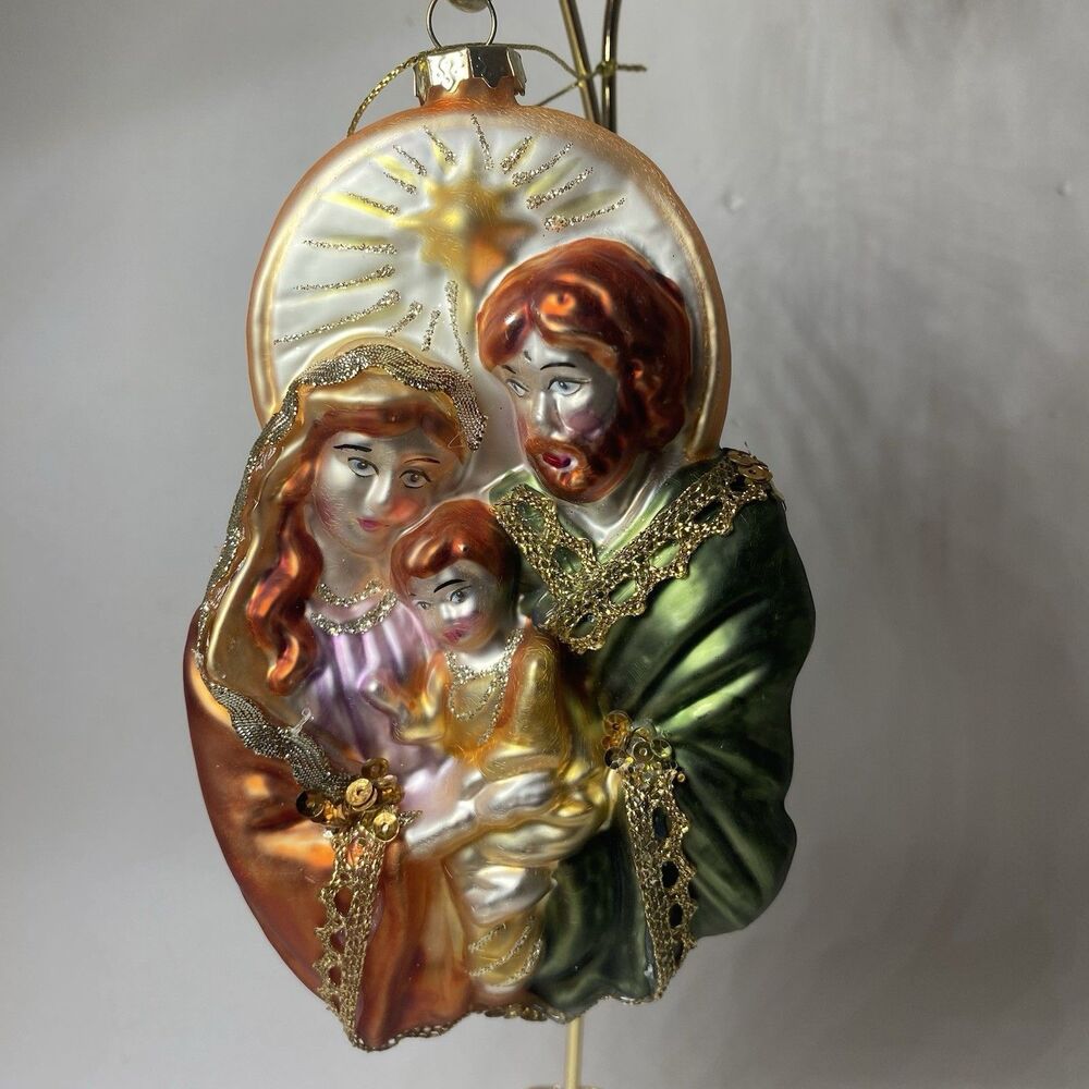 Holy Family Glass Christmas Ornament Jesus Mary Joseph Nativity Religious Decor